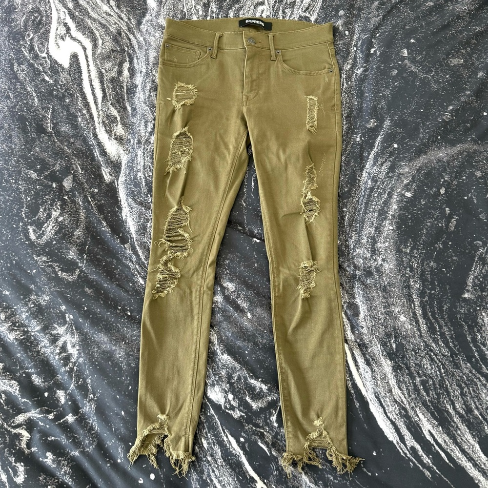 Express Women’s Jeans Cropped Ankle Legging Mid Rise Size 4 Distressed Pants